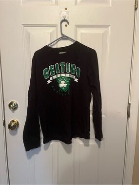 NBA Boston Celtics Black Long-Sleeve Tee with Green Logo